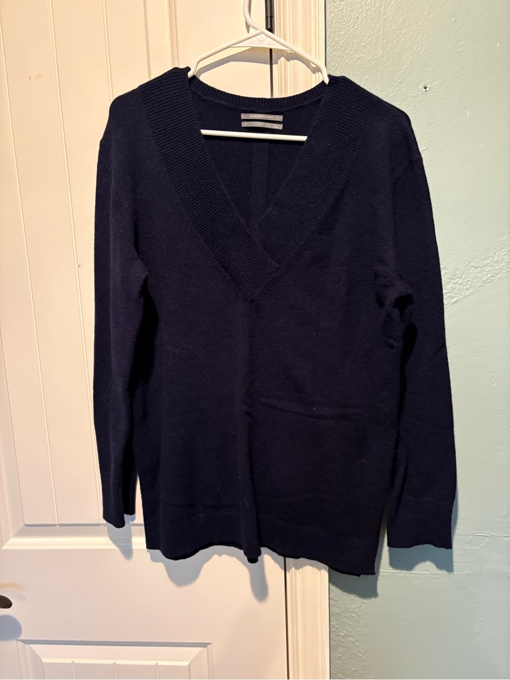 Anthropologie Navy V-Neck Long Sleeve Sweater